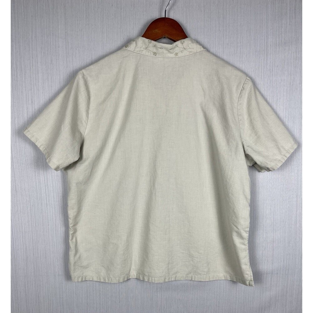 Linen Cotton Short Sleeve Button Down Embroidered Collar Cherokee XL - Picture 3 of 7